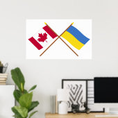 Poster Drapeaux croisés Canada et Ukraine (Bureau à domicile)