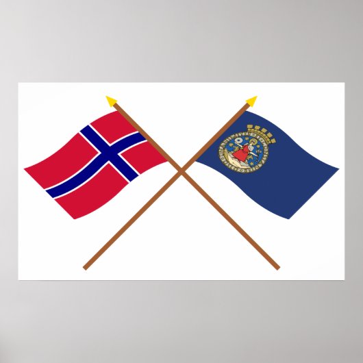 Poster Drapeaux croisés de Norvège et d'Oslo (Devant)