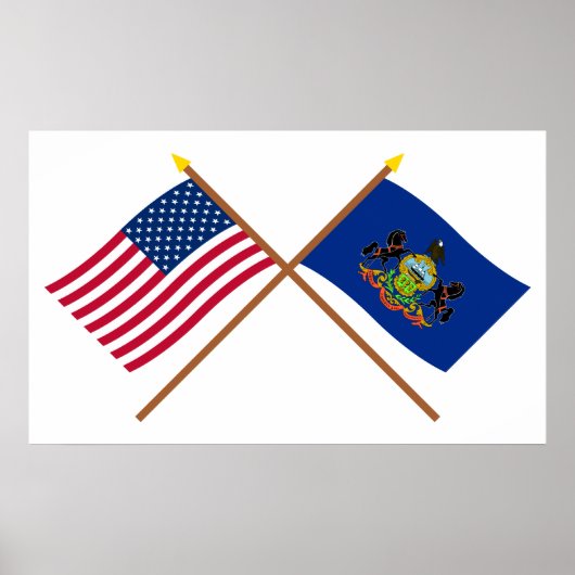 Poster Drapeaux croisés des États-Unis et de la Pennsylva (Devant)