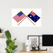 Poster Drapeaux croisés des États-Unis et de l'Australie (Bureau à domicile)