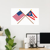 Poster Drapeaux croisés des États-Unis et de l'Ohio (Bureau à domicile)