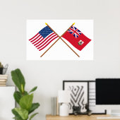Poster Drapeaux croisés des États-Unis et des Bermudes (Bureau à domicile)