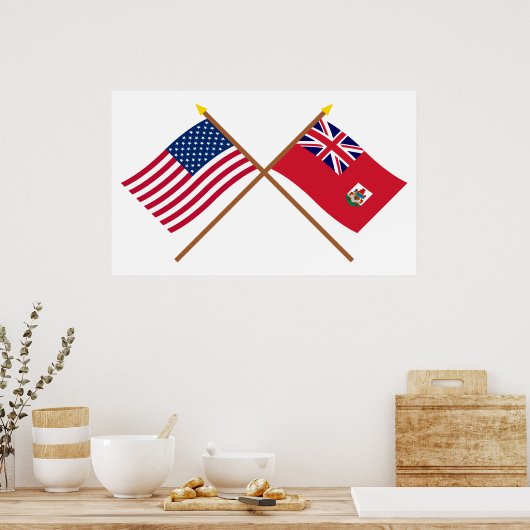 Poster Drapeaux croisés des États-Unis et des Bermudes (Cuisine)