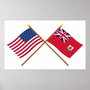 Poster Drapeaux croisés des États-Unis et des Bermudes
