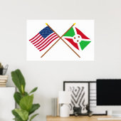 Poster Drapeaux croisés des États-Unis et du Burundi (Bureau à domicile)