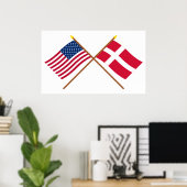 Poster Drapeaux croisés des États-Unis et du Danemark (Bureau à domicile)