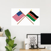 Poster Drapeaux croisés des États-Unis et du Kenya (Bureau à domicile)