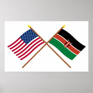 Poster Drapeaux croisés des États-Unis et du Kenya