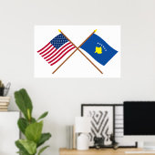 Poster Drapeaux croisés des États-Unis et du Kosovo (Bureau à domicile)