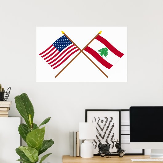 Poster Drapeaux croisés des États-Unis et du Liban (Bureau à domicile)