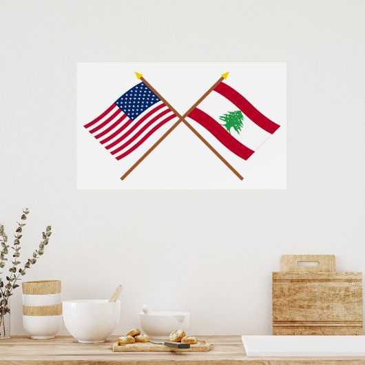 Poster Drapeaux croisés des États-Unis et du Liban (Cuisine)