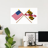 Poster Drapeaux croisés des États-Unis et du Maryland (Bureau à domicile)