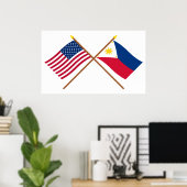Poster Drapeaux croisés États-Unis et Philippines (Bureau à domicile)