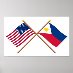 Poster Drapeaux croisés États-Unis et Philippines