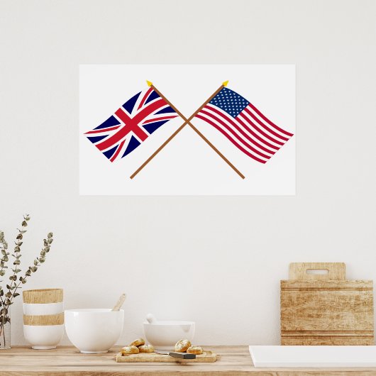 Poster Drapeaux croisés Royaume-Uni et États-Unis (Cuisine)