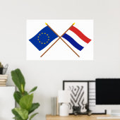 Poster Drapeaux croisés UE et Pays-Bas (Bureau à domicile)
