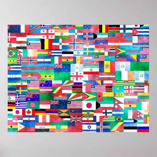Poster Drapeaux d'aquarelle du monde (Devant)