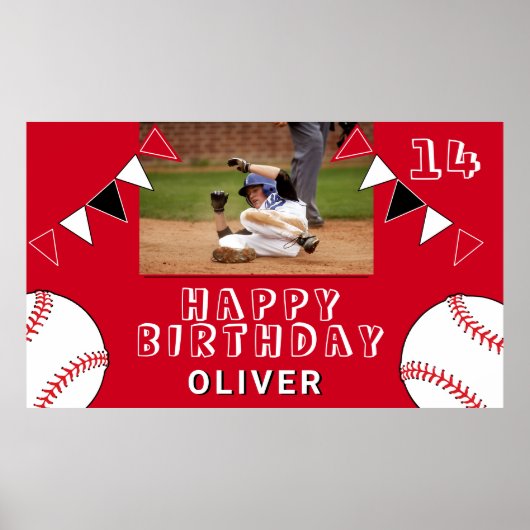 Poster Drapeaux de baseball Ball Bunting Red Photo Annive (Devant)