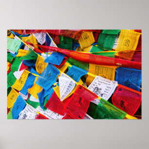 Poster Drapeaux de prière tibétains colorés - Tibet