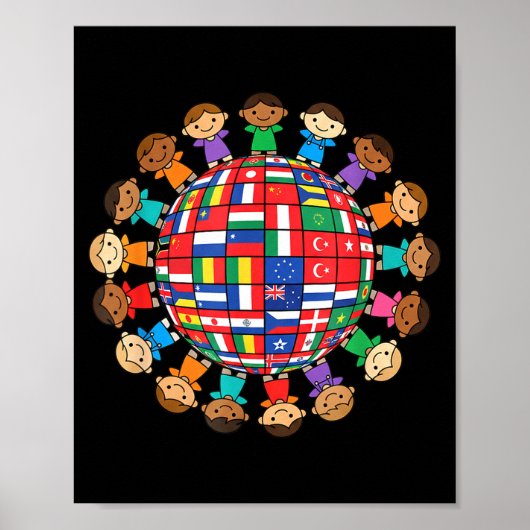 Poster Drapeaux du monde globe enfants unité internationa (Devant)