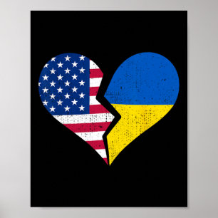 Poster Drapeaux États-Unis et Ukraine – Symbole de cœur b