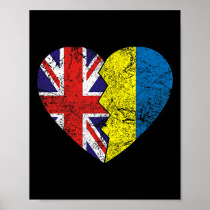 Poster Drapeaux Ukrainiens Britanniques Cœur Royaume-Uni