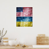 Poster Drapeaux ukrainiens et américains (Cuisine)