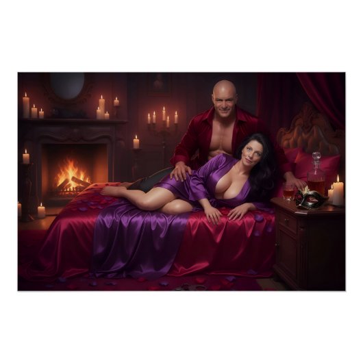 Poster Drapez de velours violet et cramoisi désir (Devant)