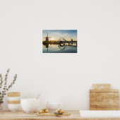 Poster Drawbridge et moulins à vent au coucher du soleil  (Cuisine)