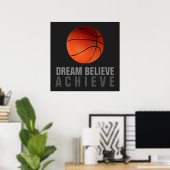 Poster Dream Believe Atteindre Grey Orange Basketball (Bureau à domicile)