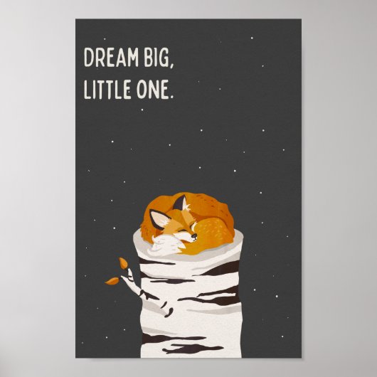 Poster "Dream Big Little One" Cute Fox & Moon Art Kids (Devant)