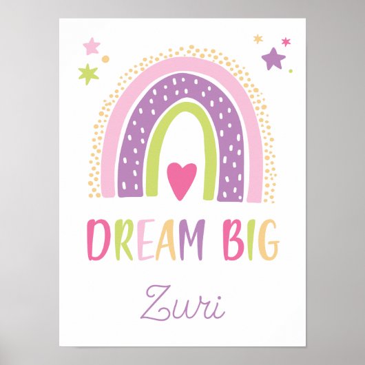 Poster Dream Big Rainbow Hearts Stars Girls (Devant)