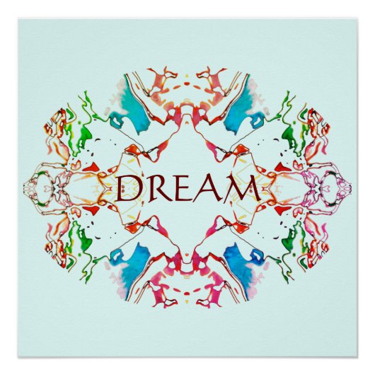 Poster "Dream" Rouge Bleu Vert Bourgogne Mandala sur Aqua (Devant)