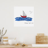 Poster Dream Sail Live Sea Boat Seagulls Sketch (Cuisine)