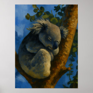 Poster Dreaming in the Eucalyptus - Sleeping Koala Art