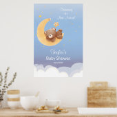 Poster Dreaming Teddy Bear Moon Soft Blue Baby Shower (Cuisine)