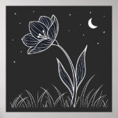 Poster Dreamlit Moonlit Flower Line Art avec étoiles (Devant)