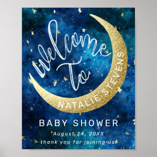 Poster Dreams Come True Moon Stars Baby shower Bienvenue