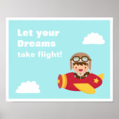 Poster Dreams Take Flight Cute Aviator Pilot Boy (Devant)
