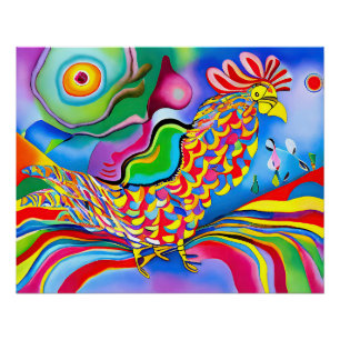 Poster "Dreamscape Bird". Un coq abstrait surréaliste