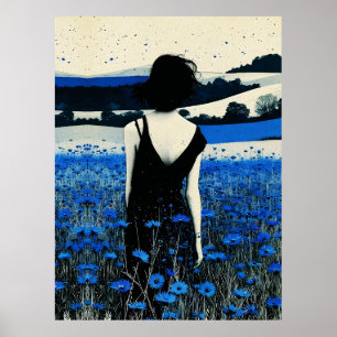 Poster Dreamscape Blue Fleur sauvage Field Wall Art - Mod