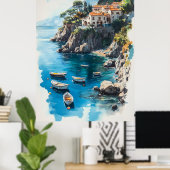 Poster Dreamy Amalfi Coast : Aquarelle Peinture Design (Bureau à domicile)