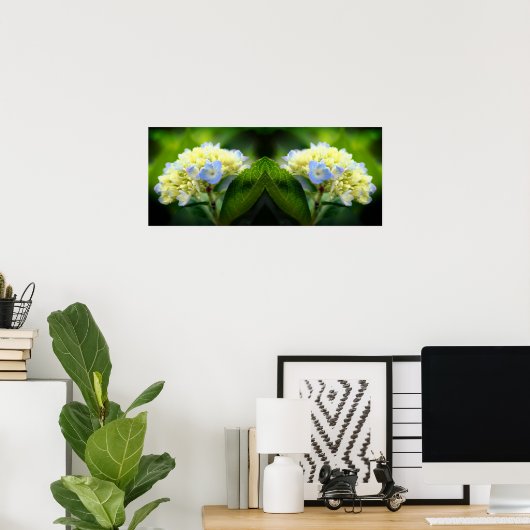 Poster Dreamy Blue Hydrangea Flower Mirror Abstrait (Bureau à domicile)