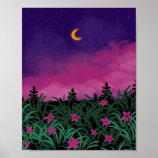 Poster Dreamy Crescent Moon Night Landscape (Devant)