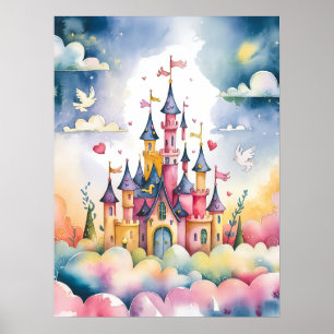 Poster Dreamy Fairy Tale Castle - Aquarelle magique