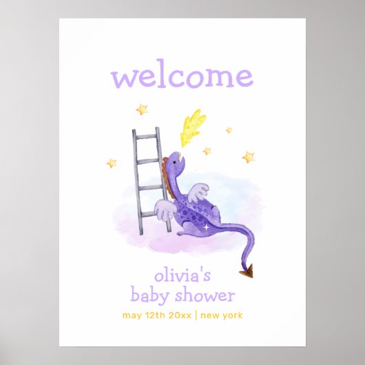 Poster Dreamy Fairytale Dragon Stars Baby shower Bienvenu (Devant)