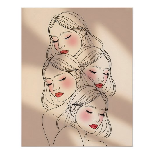Poster Dreamy Female Faces Print, Closed Eyes, Calming (Devant)
