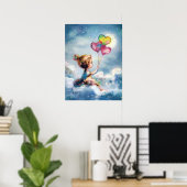 Poster Dreamy Night Sky - Fille Whimsical avec ballons (Bureau à domicile)