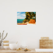 Poster Dreamy Tropical Beach avec Rowboat (Cuisine)