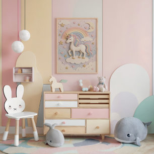 Poster Dreamy Unicorn en Pastel Wonderland